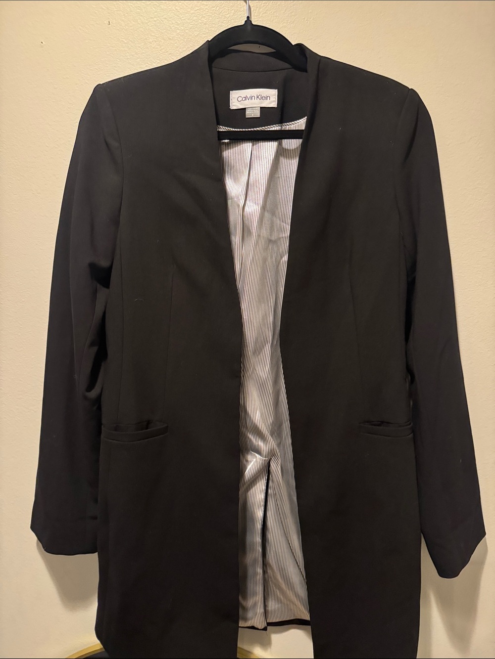 Calvin Klein Black Open-Front Longline Blazer